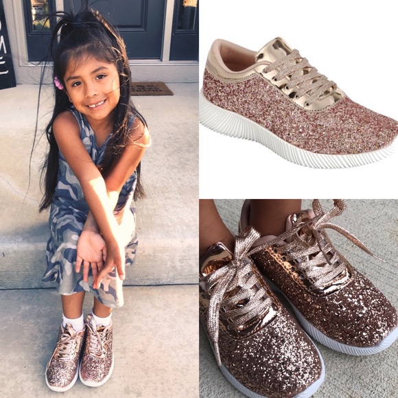 girls rose gold glitter shoes